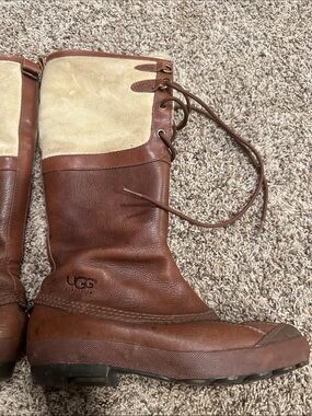 UGG Brown and Cream Leather-Suede Lace-Up Tall Boots 7.5
